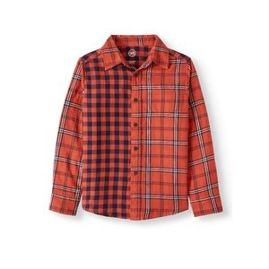 Wonder Nation Boys Long Sleeve Double Weave Button Down Shirt